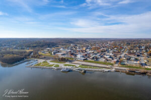 Drone image of the riverfront in Hannibal, MO